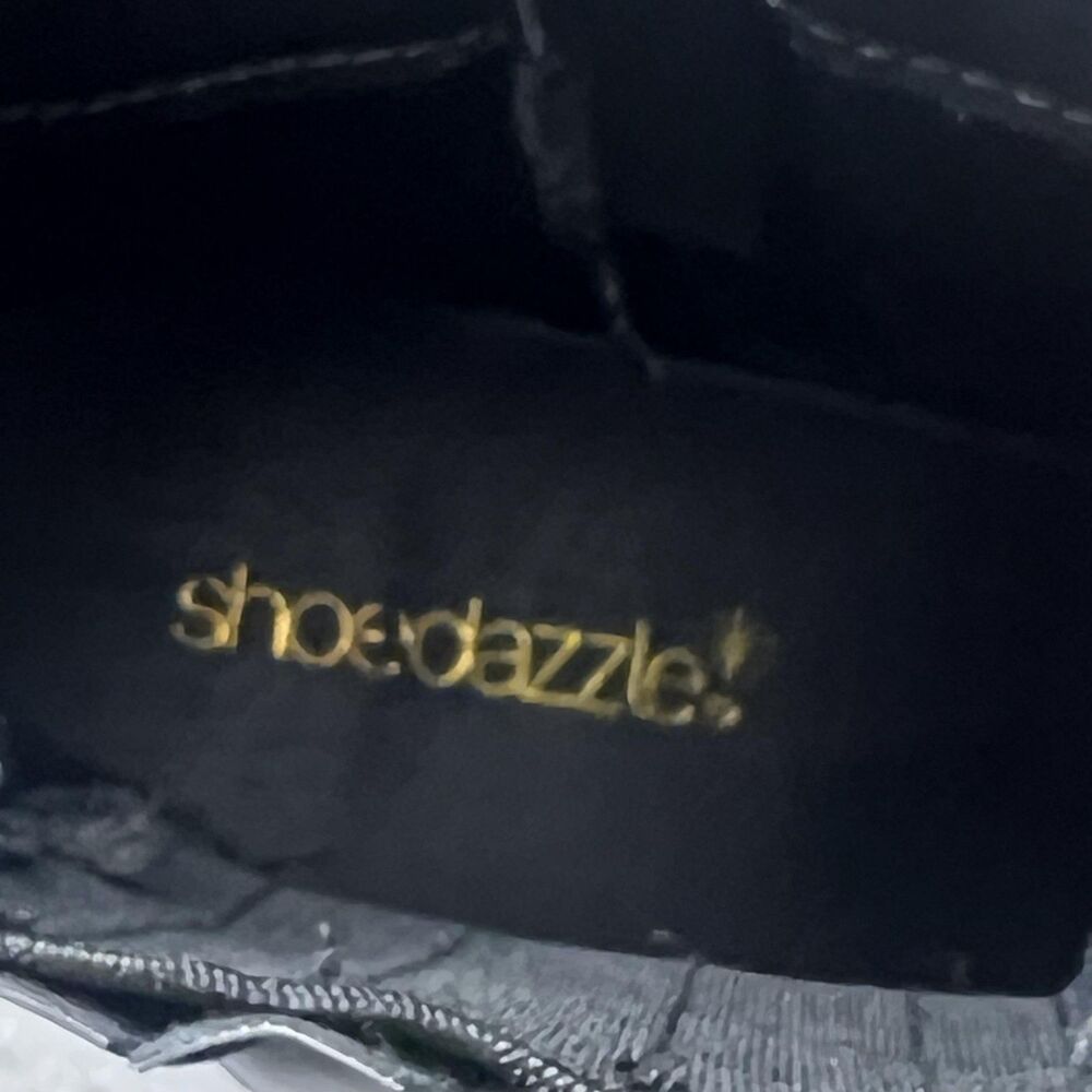 ShoeDazzle Enslee Boots Womens 7.5 Black Harness Lug Sole Block Heel Moto Style - Picture 9 of 13